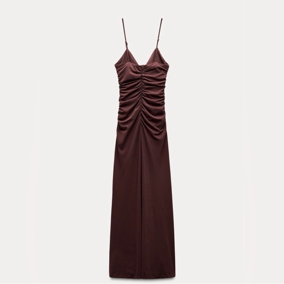 Zara Chocolate Brown Maxi Dress with Rosette Accents - Picture 2 of 3